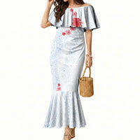 Hawaiian Tribal Tattoo and Hibiscus Mermaid Dress Polynesian Pattern Airy White Blue Cloud