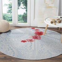 Hawaiian Tribal Tattoo and Hibiscus Round Carpet Polynesian Pattern Airy White Blue Cloud