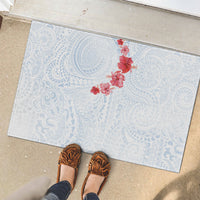 Hawaiian Tribal Tattoo and Hibiscus Rubber Doormat Polynesian Pattern Airy White Blue Cloud
