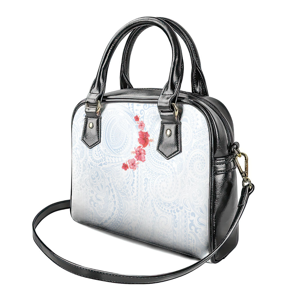 Hawaiian Tribal Tattoo and Hibiscus Shoulder Handbag Polynesian Pattern Airy White Blue Cloud