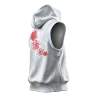 Hawaiian Tribal Tattoo and Hibiscus Sleeveless Hoodie Polynesian Pattern Airy White Blue Cloud