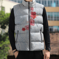 Hawaiian Tribal Tattoo and Hibiscus Sleeveless Puffer Jacket Polynesian Pattern Airy White Blue Cloud