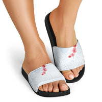 Hawaiian Tribal Tattoo and Hibiscus Slide Sandals Polynesian Pattern Airy White Blue Cloud