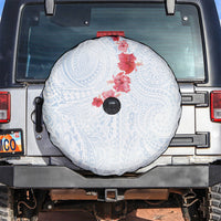 Hawaiian Tribal Tattoo and Hibiscus Spare Tire Cover Polynesian Pattern Airy White Blue Cloud