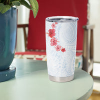 Hawaiian Tribal Tattoo and Hibiscus Tumbler Cup Polynesian Pattern Airy White Blue Cloud