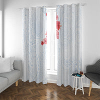 Hawaiian Tribal Tattoo and Hibiscus Window Curtain Polynesian Pattern Airy White Blue Cloud