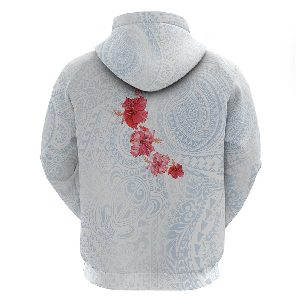 Hawaiian Tribal Tattoo and Hibiscus Zip Hoodie Polynesian Pattern Airy White Blue Cloud
