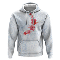 Hawaiian Tribal Tattoo and Hibiscus Zip Hoodie Polynesian Pattern Airy White Blue Cloud