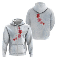 Hawaiian Tribal Tattoo and Hibiscus Zip Hoodie Polynesian Pattern Airy White Blue Cloud