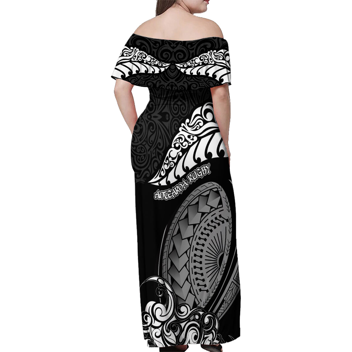 new-zealand-rugby-family-matching-off-shoulder-maxi-dress-and-hawaiian-shirt-maori-warrior-rugby-silver-fern-tribal-pattern