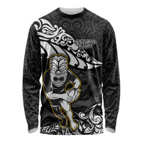 New Zealand Rugby Long Sleeve Shirt Maori Warrior Rugby Silver Fern Tribal Pattern LT03 Unisex Black - Polynesian Pride