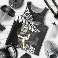 New Zealand Rugby Men Tank Top Maori Warrior Rugby Silver Fern Tribal Pattern LT03 Black - Polynesian Pride
