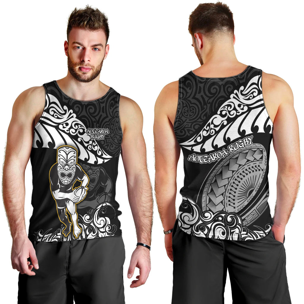 New Zealand Rugby Men Tank Top Maori Warrior Rugby Silver Fern Tribal Pattern LT03 - Polynesian Pride
