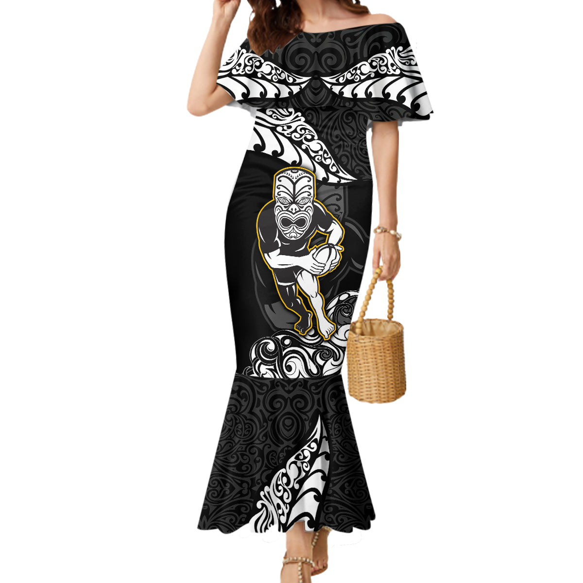 new-zealand-rugby-mermaid-dress-maori-warrior-rugby-silver-fern-tribal-pattern