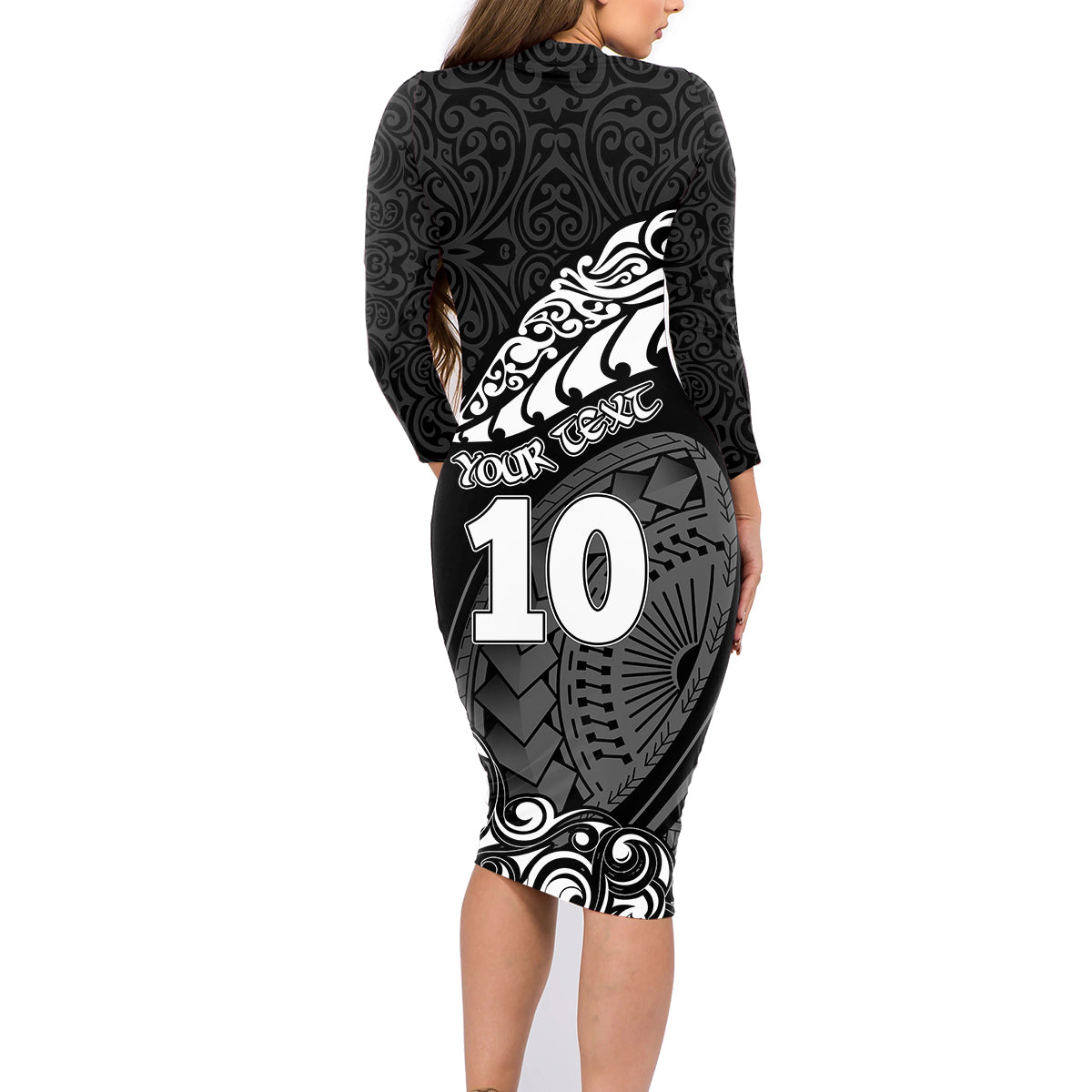 custom-new-zealand-rugby-family-matching-long-sleeve-bodycon-dress-and-hawaiian-shirt-maori-warrior-rugby-silver-fern-tribal-pattern
