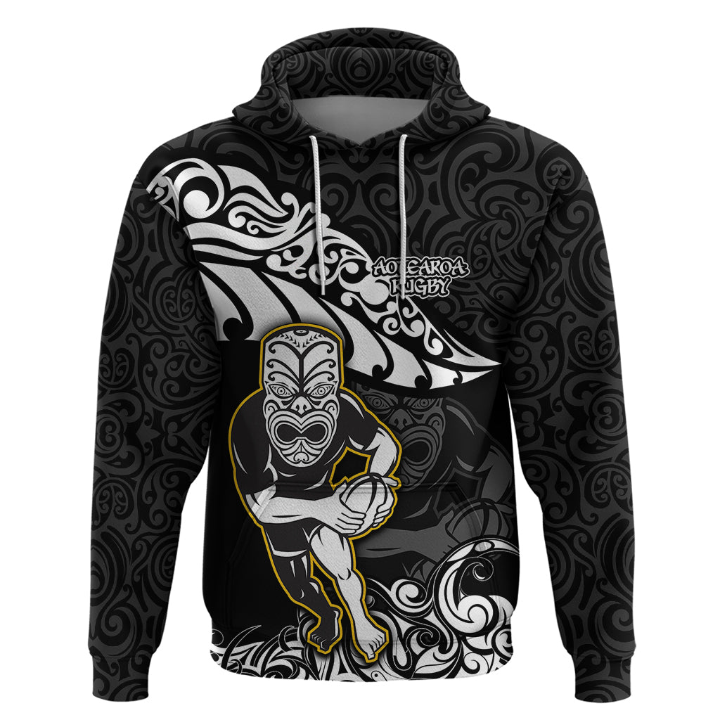 Custom New Zealand Rugby Hoodie Maori Warrior Rugby Silver Fern Tribal Pattern LT03 Pullover Hoodie Black - Polynesian Pride