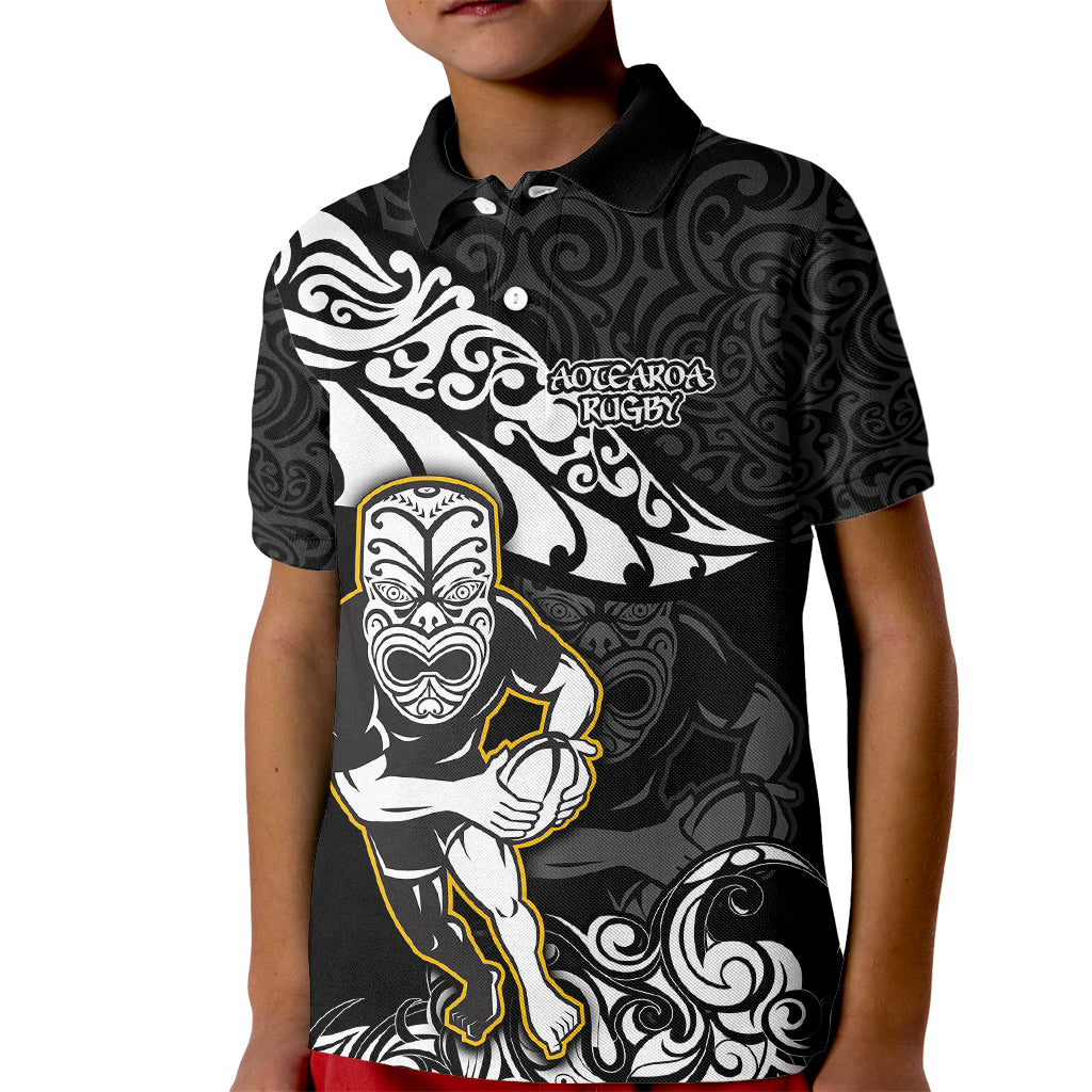 Custom New Zealand Rugby Kid Polo Shirt Maori Warrior Rugby Silver Fern Tribal Pattern LT03 Kid Black - Polynesian Pride