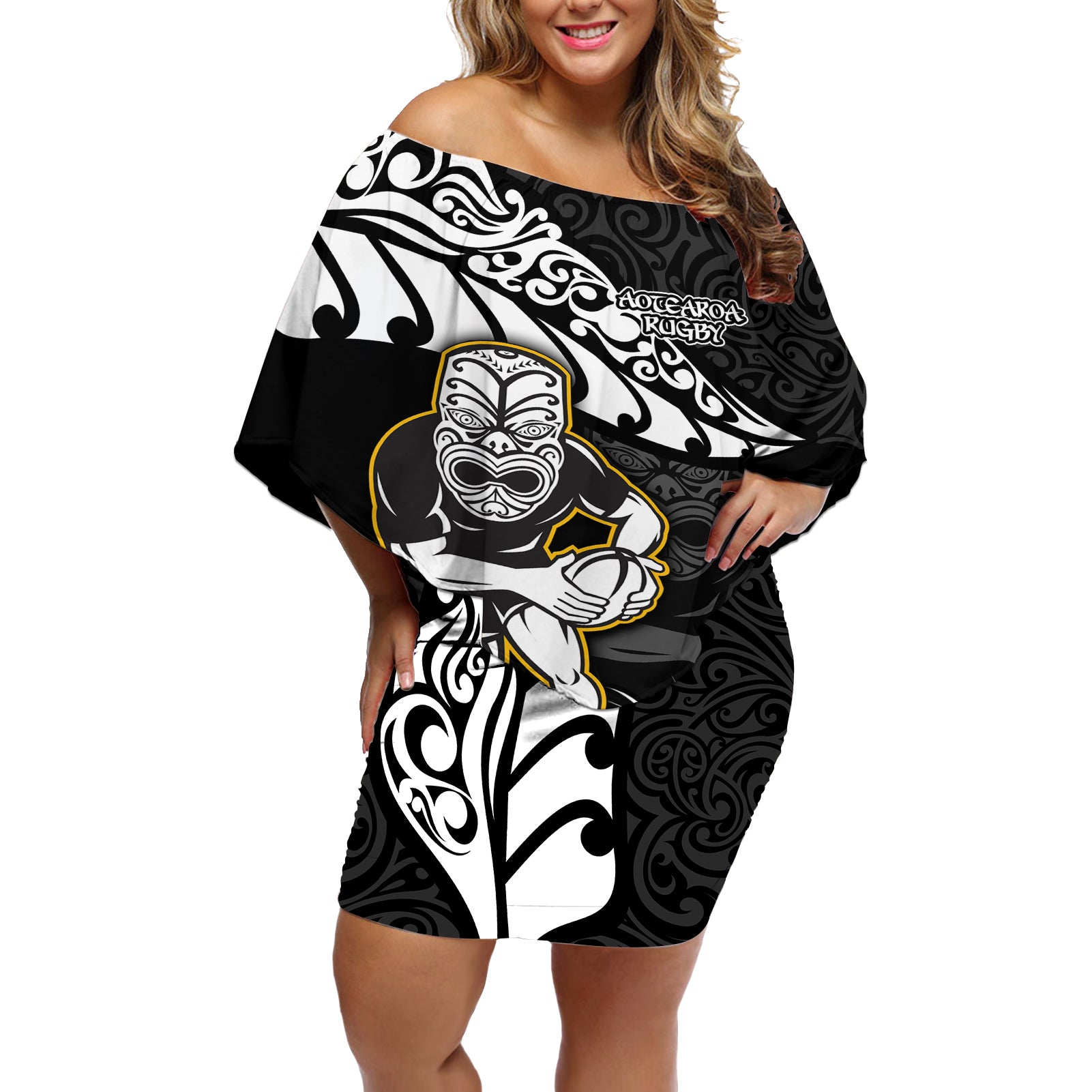 custom-new-zealand-rugby-off-shoulder-short-dress-maori-warrior-rugby-silver-fern-tribal-pattern