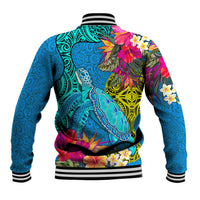 Polynesian Baseball Jacket The Turtle Jung Flower with Maori Pattern Ethnic Style LT03 - Polynesian Pride