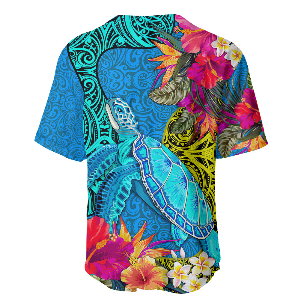 Polynesian Baseball Jersey The Turtle Jung Flower with Maori Pattern Ethnic Style LT03 - Polynesian Pride