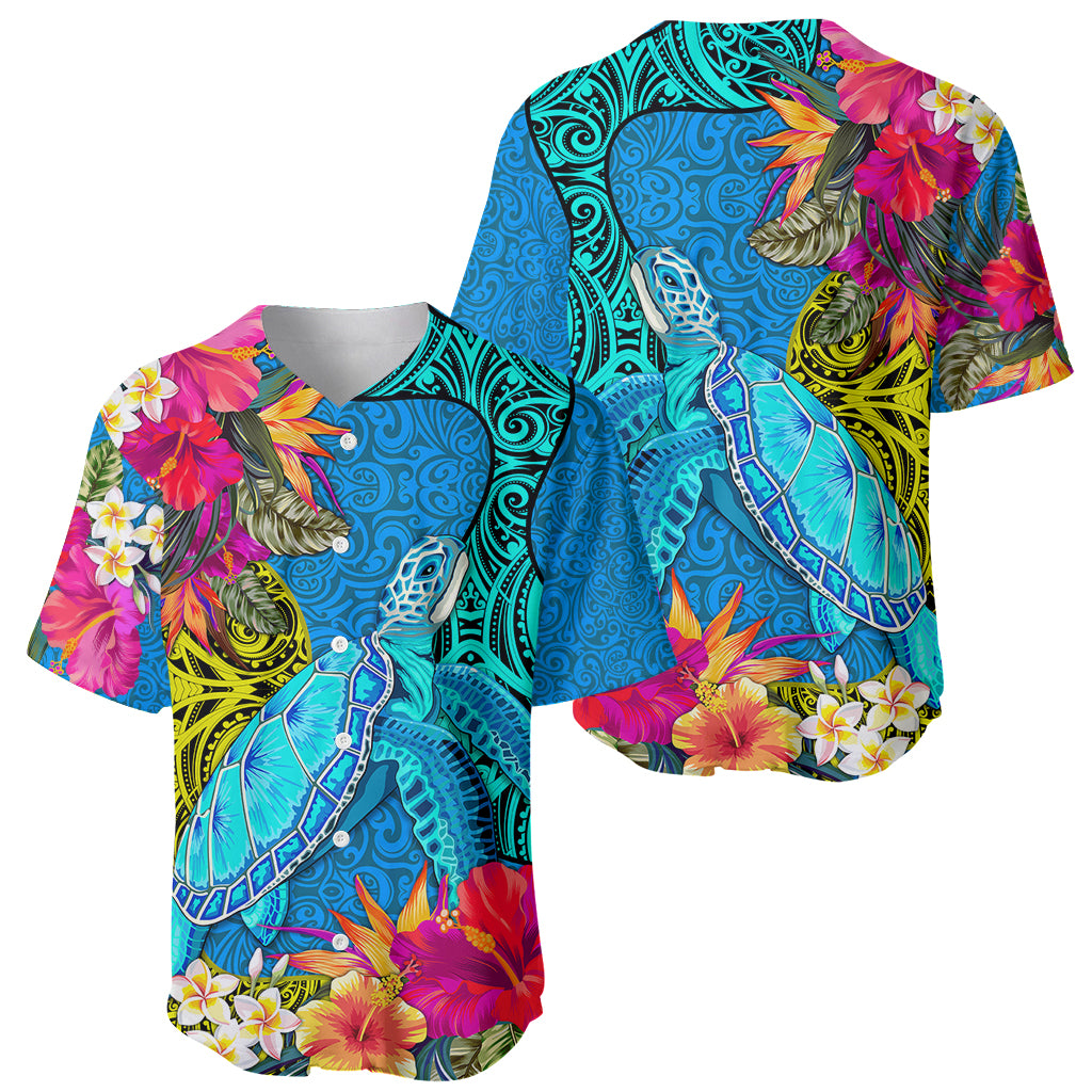 Polynesian Baseball Jersey The Turtle Jung Flower with Maori Pattern Ethnic Style LT03 - Polynesian Pride