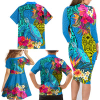 polynesian-family-matching-long-sleeve-bodycon-dress-and-hawaiian-shirt-the-turtle-jung-flower-with-maori-pattern-ethnic-style
