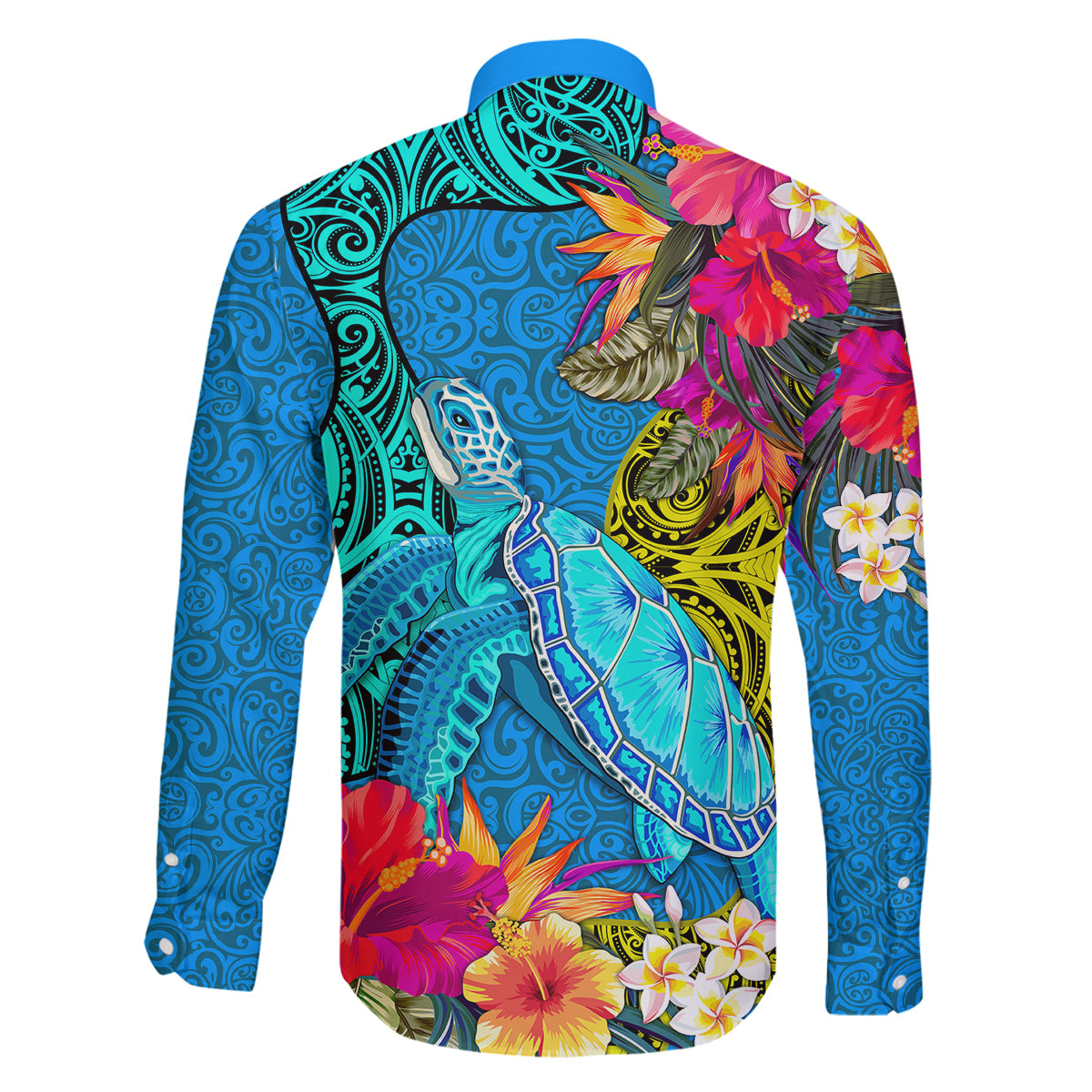 Polynesian Family Matching Off Shoulder Maxi Dress and Hawaiian Shirt The Turtle Jung Flower with Maori Pattern Ethnic Style LT03 - Polynesian Pride
