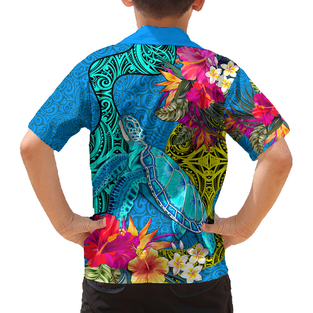Polynesian Family Matching Tank Maxi Dress and Hawaiian Shirt The Turtle Jung Flower with Maori Pattern Ethnic Style LT03 - Polynesian Pride