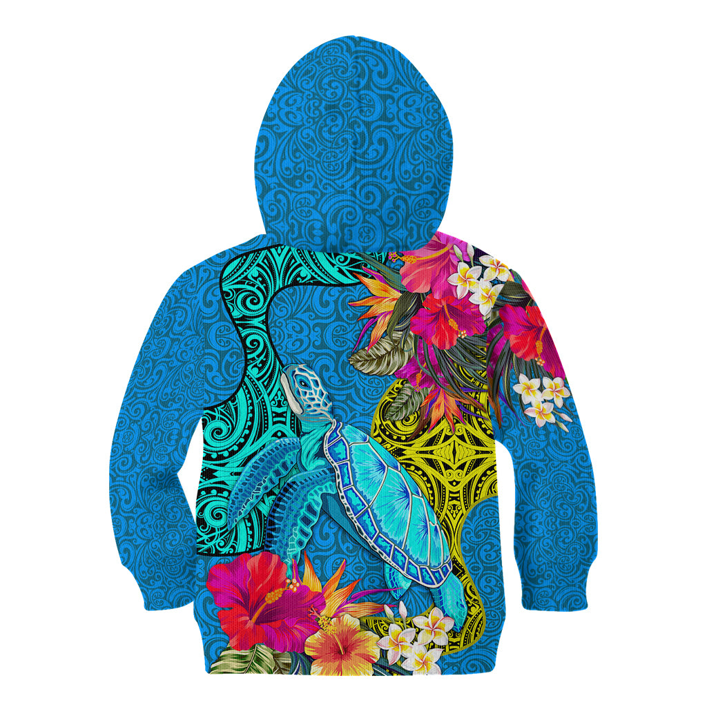 Polynesian Kid Hoodie The Turtle Jung Flower with Maori Pattern Ethnic Style LT03 - Polynesian Pride
