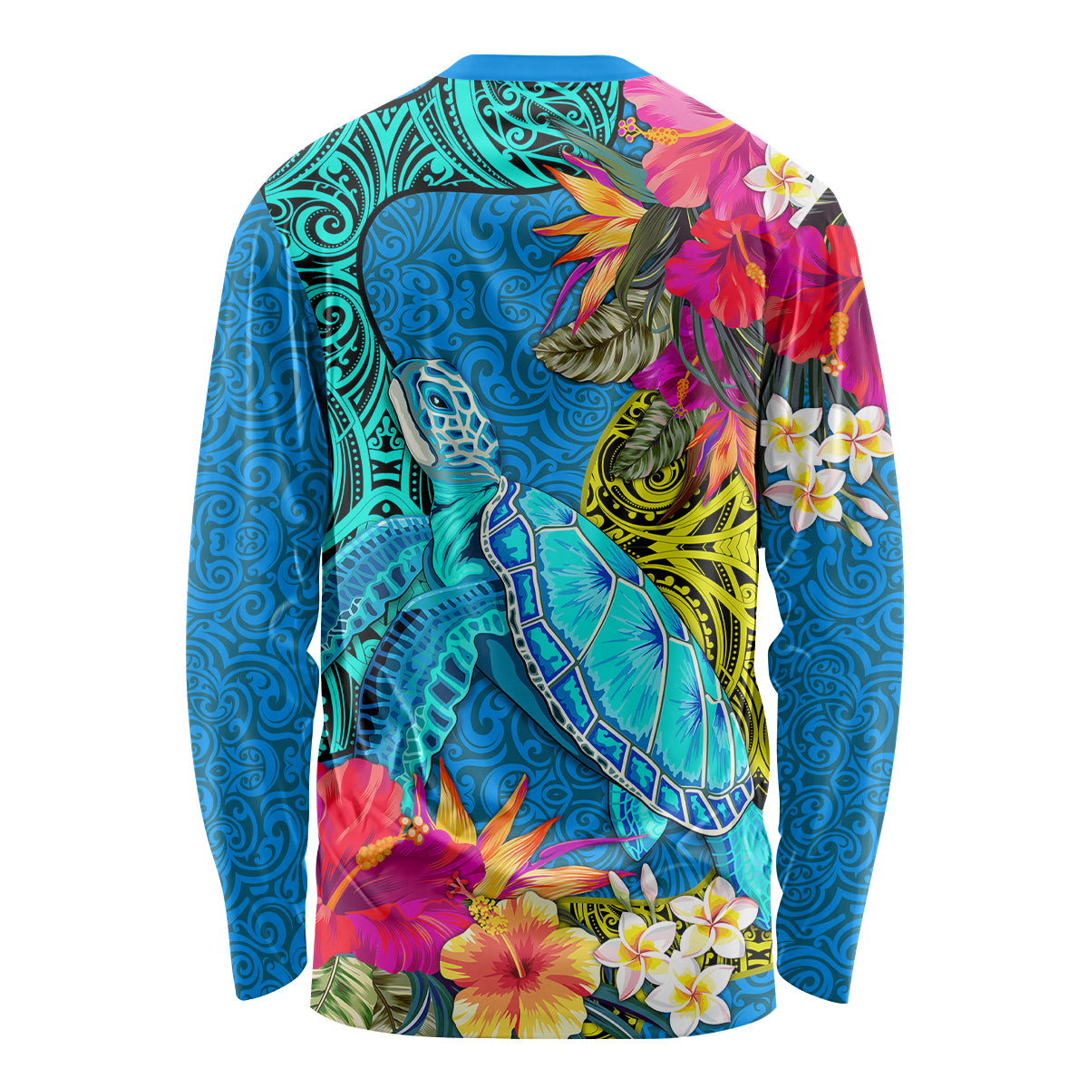 Polynesian Long Sleeve Shirt The Turtle Jung Flower with Maori Pattern Ethnic Style LT03 - Polynesian Pride