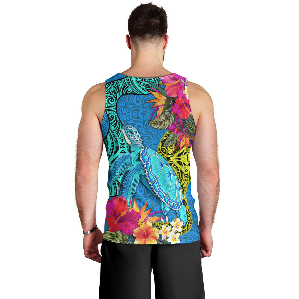 Polynesian Men Tank Top The Turtle Jung Flower with Maori Pattern Ethnic Style LT03 - Polynesian Pride
