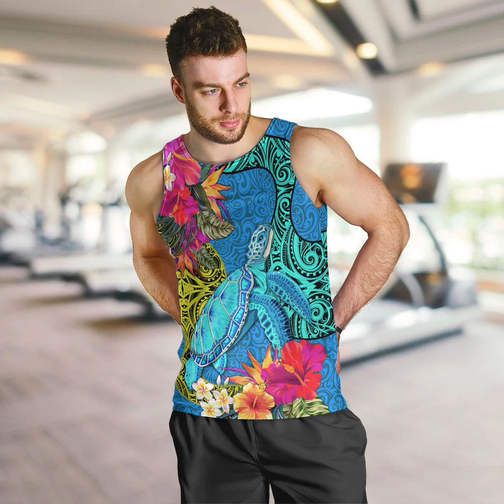 Polynesian Men Tank Top The Turtle Jung Flower with Maori Pattern Ethnic Style LT03 - Polynesian Pride