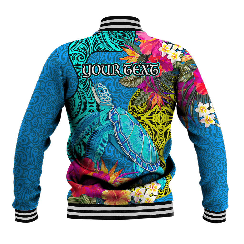 Custom Polynesian Baseball Jacket The Turtle Jung Flower with Maori Pattern Ethnic Style LT03 - Polynesian Pride
