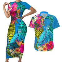 custom-polynesian-couples-matching-short-sleeve-bodycon-dress-and-hawaiian-shirt-the-turtle-jung-flower-with-maori-pattern-ethnic-style