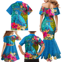 Custom Polynesian Family Matching Mermaid Dress and Hawaiian Shirt The Turtle Jung Flower with Maori Pattern Ethnic Style LT03 - Polynesian Pride