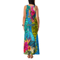 Custom Polynesian Family Matching Tank Maxi Dress and Hawaiian Shirt The Turtle Jung Flower with Maori Pattern Ethnic Style LT03 - Polynesian Pride