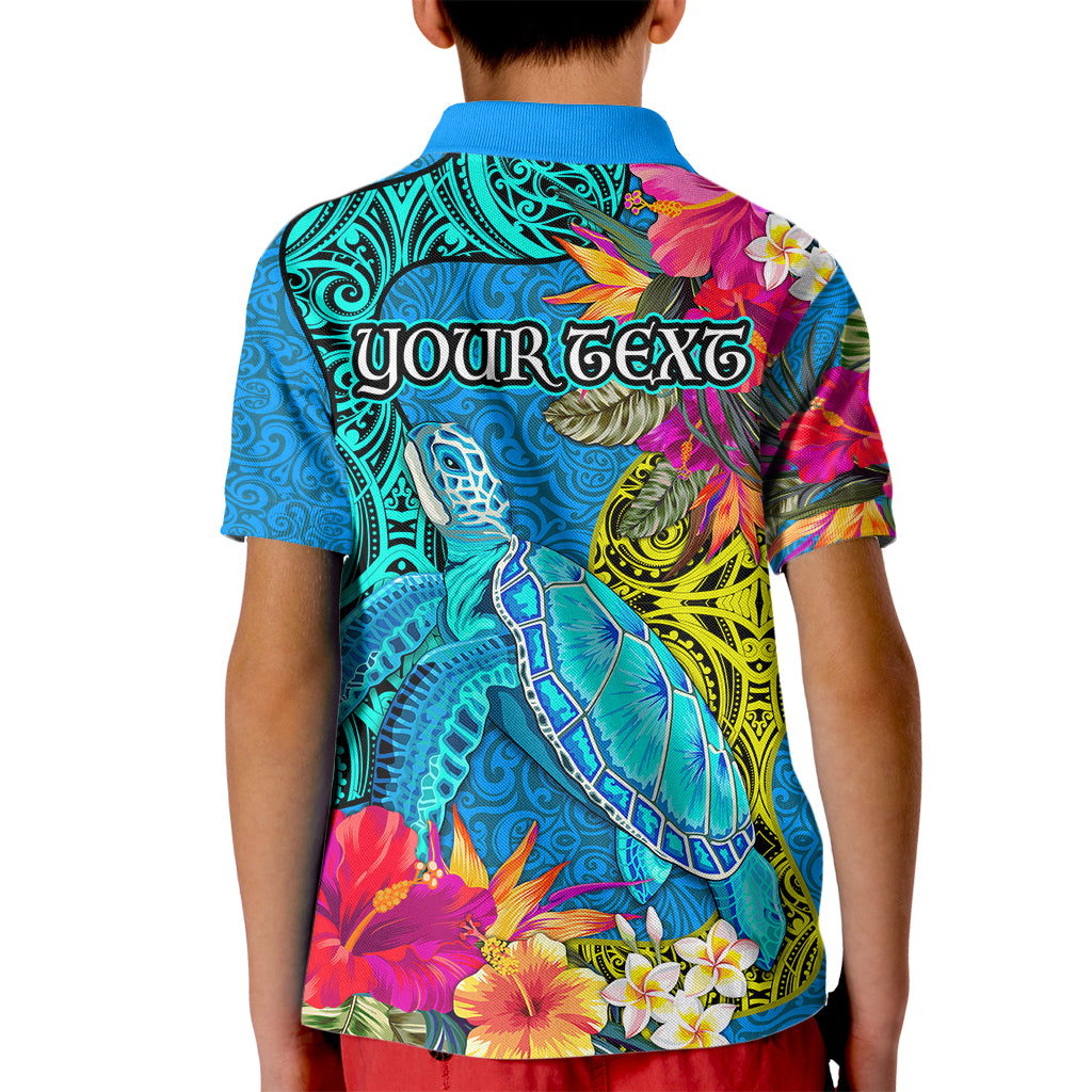 Custom Polynesian Kid Polo Shirt The Turtle Jung Flower with Maori Pattern Ethnic Style LT03 - Polynesian Pride
