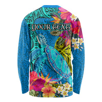 Custom Polynesian Long Sleeve Shirt The Turtle Jung Flower with Maori Pattern Ethnic Style LT03 - Polynesian Pride