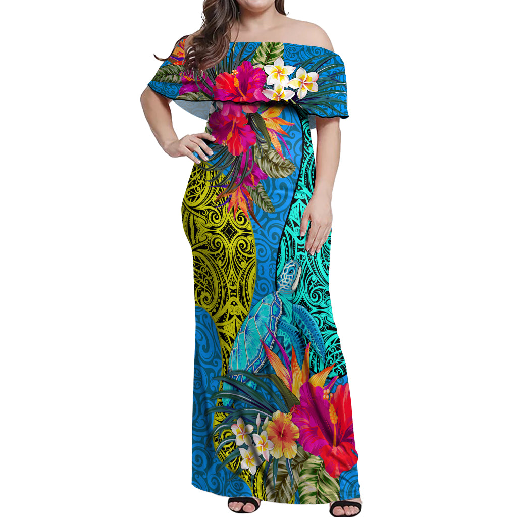 custom-polynesian-off-shoulder-maxi-dress-the-turtle-jung-flower-with-maori-pattern-ethnic-style