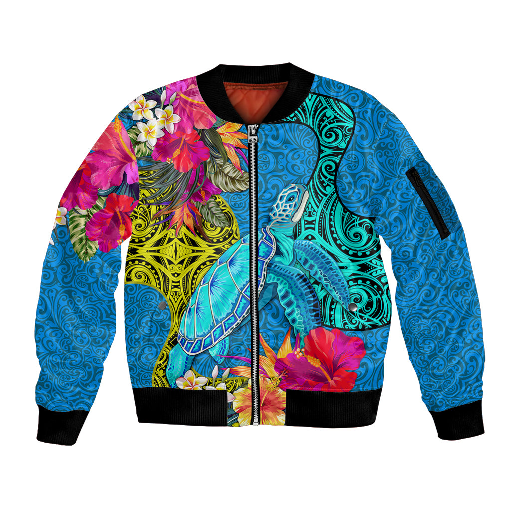 custom-polynesian-sleeve-zip-bomber-jacket-the-turtle-jung-flower-with-maori-pattern-ethnic-style