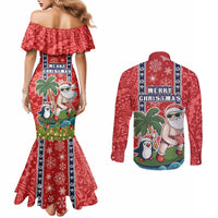 Hawaii Christmas Couples Matching Mermaid Dress and Long Sleeve Button Shirts The Santa Surfing Hawaii Xmas Style LT03 - Polynesian Pride