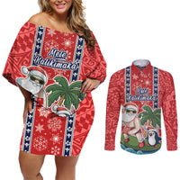 hawaii-christmas-couples-matching-off-shoulder-short-dress-and-long-sleeve-button-shirts-the-santa-surfing-hawaii-xmas-style