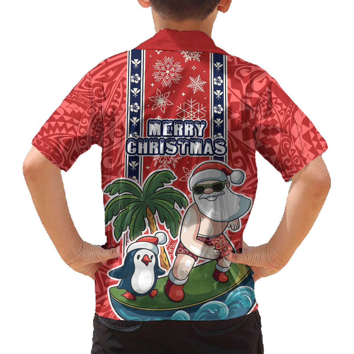 Hawaii Christmas Family Matching Short Sleeve Bodycon Dress and Hawaiian Shirt The Santa Surfing Hawaii Xmas Style LT03 - Polynesian Pride