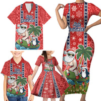 Hawaii Christmas Family Matching Short Sleeve Bodycon Dress and Hawaiian Shirt The Santa Surfing Hawaii Xmas Style LT03 - Polynesian Pride