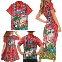 Hawaii Christmas Family Matching Short Sleeve Bodycon Dress and Hawaiian Shirt The Santa Surfing Hawaii Xmas Style LT03 - Polynesian Pride