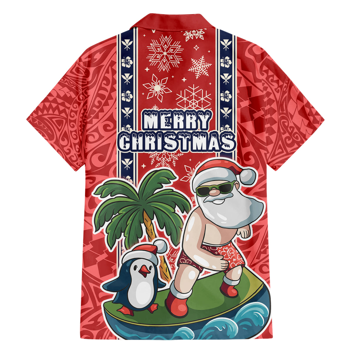 Hawaii Christmas Family Matching Short Sleeve Bodycon Dress and Hawaiian Shirt The Santa Surfing Hawaii Xmas Style LT03 - Polynesian Pride