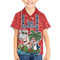 Hawaii Christmas Family Matching Short Sleeve Bodycon Dress and Hawaiian Shirt The Santa Surfing Hawaii Xmas Style LT03 Son's Shirt Red - Polynesian Pride