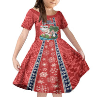 Hawaii Christmas Family Matching Tank Maxi Dress and Hawaiian Shirt The Santa Surfing Hawaii Xmas Style LT03 Daughter's Dress Red - Polynesian Pride