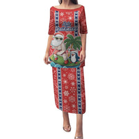 Hawaii Christmas Puletasi The Santa Surfing Hawaii Xmas Style LT03 Long Dress Red - Polynesian Pride