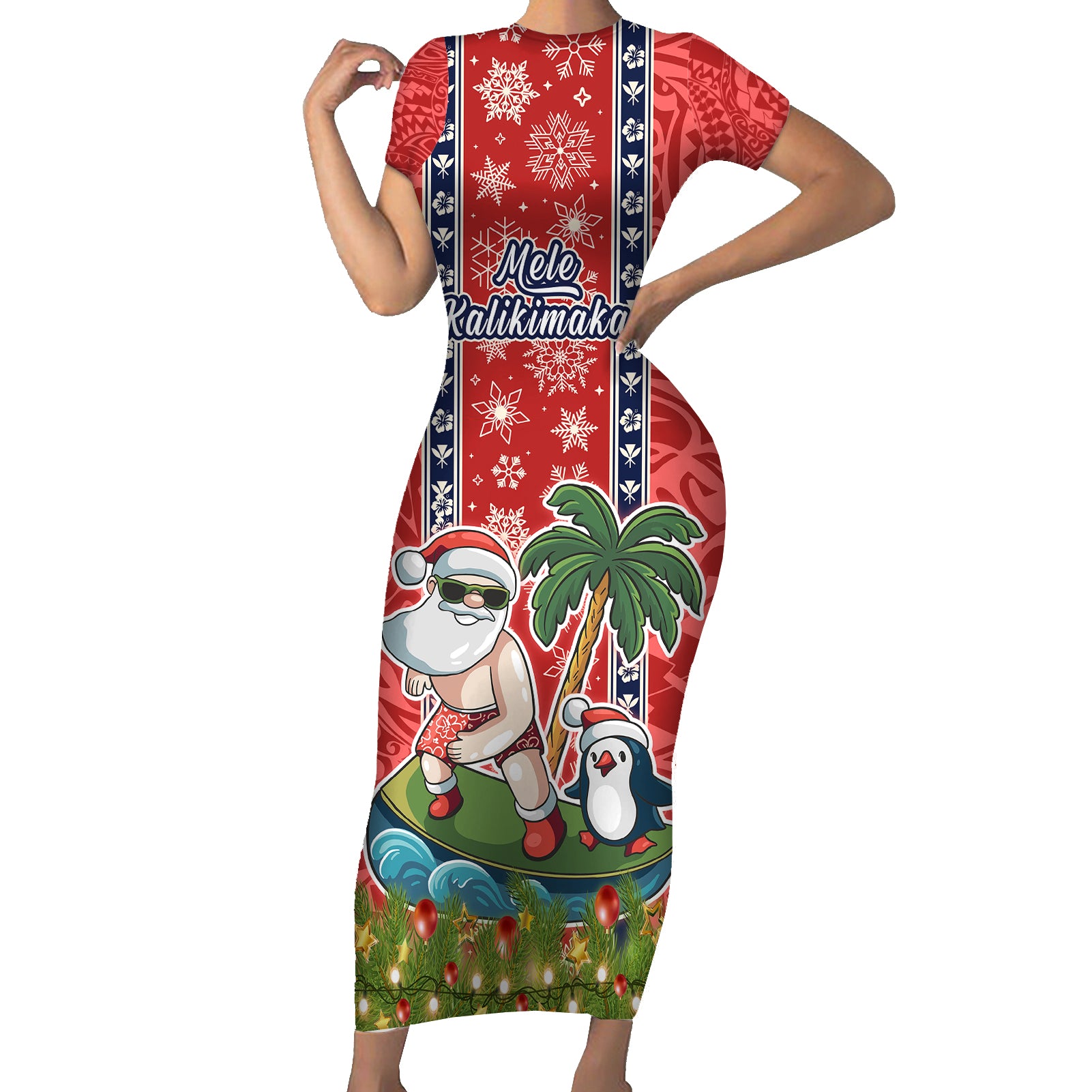 hawaii-christmas-short-sleeve-bodycon-dress-the-santa-surfing-hawaii-xmas-style